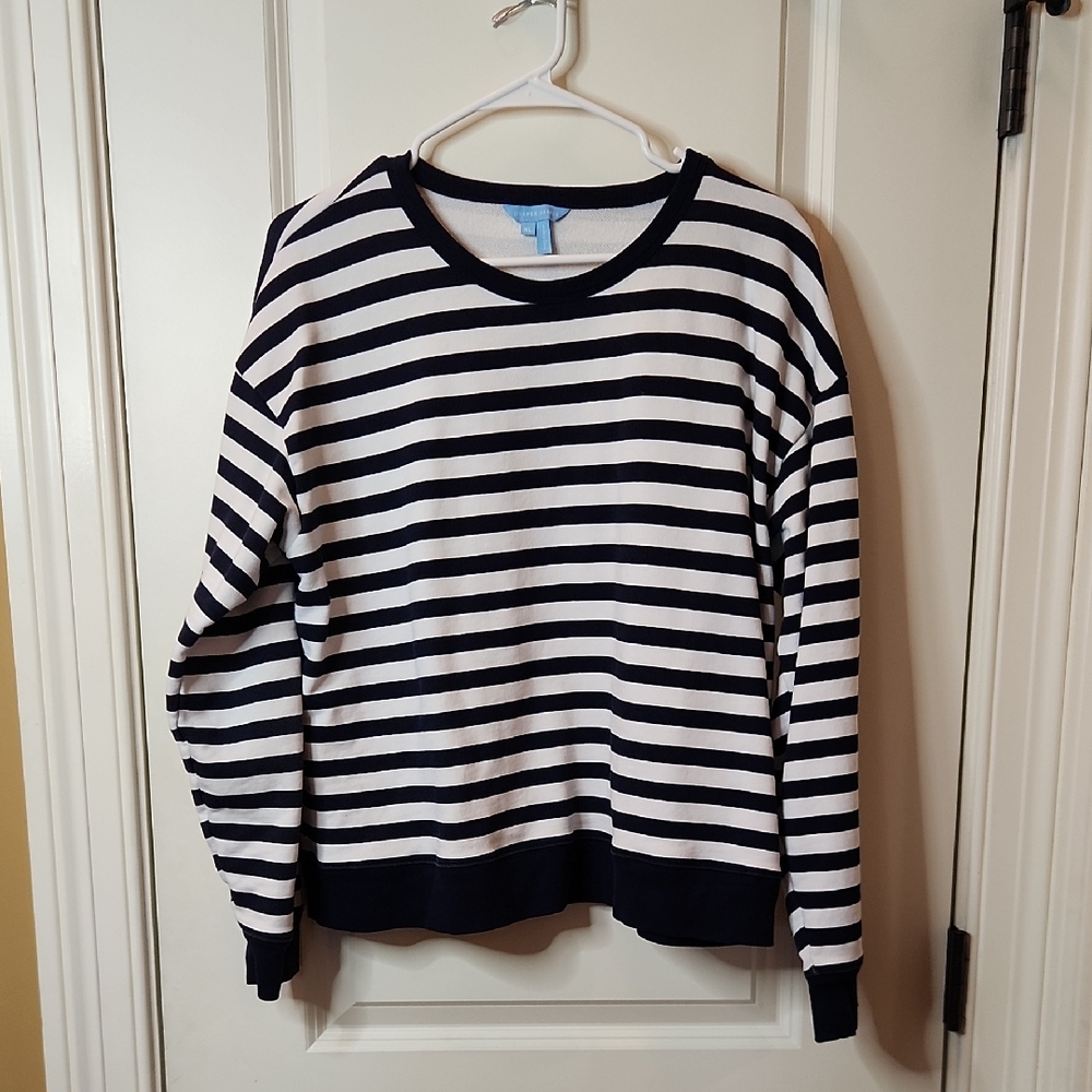 EUC Draper James Awning Striped Navy Blue and White Sweatshirt In XL